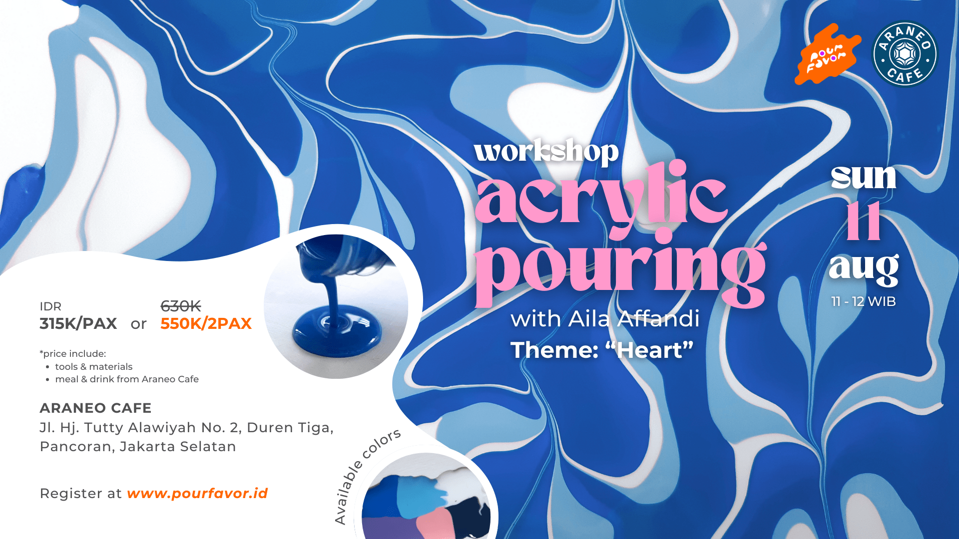 pour favor, liquid art, kegiatan jakarta, kelas melukis, kegiatan art, kegiatan seni, date ideas, kegiatan keluarga, class schedule, workshop, art workshop, workshop jakarta, art class, weekend activity jakarta, acrylic pouring, fluidart, pourfavorid, pour favor indonesia, aila affandi, mayanov