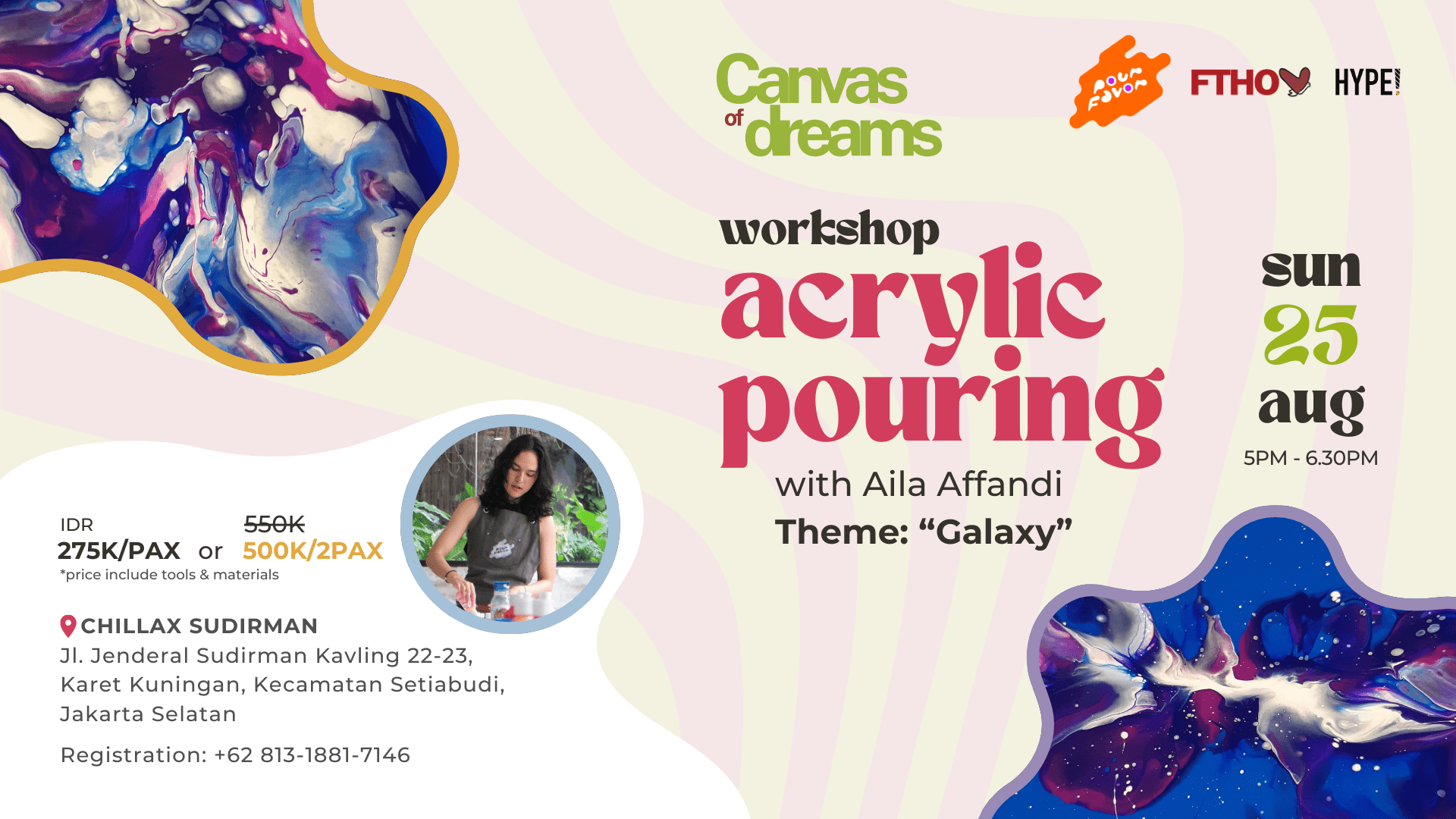 pour favor, liquid art, kegiatan jakarta, kelas melukis, kegiatan art, kegiatan seni, date ideas, kegiatan keluarga, class schedule, workshop, art workshop, workshop jakarta, art class, weekend activity jakarta, acrylic pouring, fluidart, pourfavorid, pour favor indonesia, aila affandi, mayanov, for the hearts